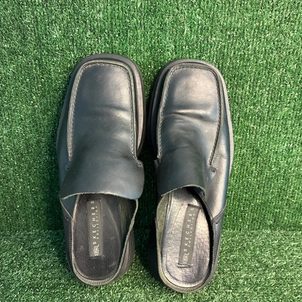 Skechers Bol Leather Platform Square Toe Y2K Gorpcore Mules Clogs Black Mens 11